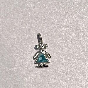 March Birthstone Girl Charm Pendant  .925 Sterling Silver